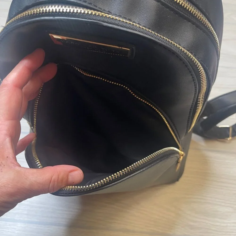 Marc New York By Andrew Marc Black Gold Zip BackPack Faux Leather